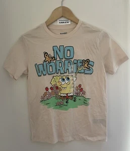 Old Navy Unisex Kid SpongeBob SquarePants Crew Neck Cotton T-Shirt Cream L NWT - Picture 1 of 2
