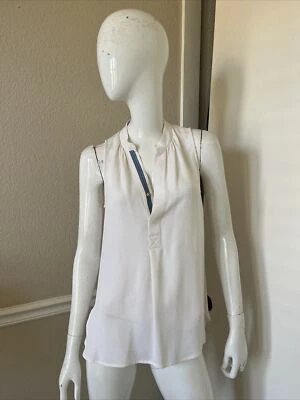 ROBERT GRAHAM Ivory 100% Silk Sleeveless Split Neck Mandarin Collar Blouse Sz S - Image 1 of 4