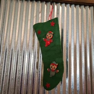 Medias de Navidad vintage de fieltro verde elfos en PJ's 15 pulgadas - Imagen 1 de 14