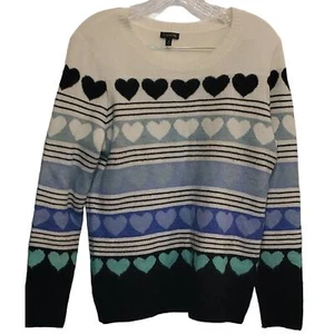 Suéter Talbots Tejido Multicolor Corazones y Rayas Talla Mediana - Imagen 1 de 6