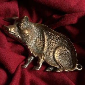 Antigua figura de estatua de animal bandeja de tarjetas de bronce trofeo cazador agricultura granja de cerdos - Imagen 1 de 7