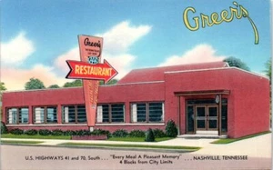 TN Postcard Greer's Restaurant Nashville Tenn Old Sign US Hwy 41 70 Unposted - Picture 1 of 2