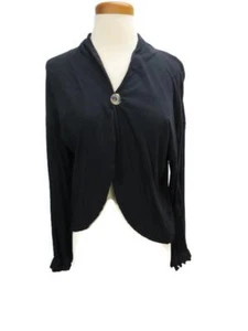 Tee Party Black Cardigan Size Large Ruffles One Decorative Button Cotton USA - Picture 1 of 5