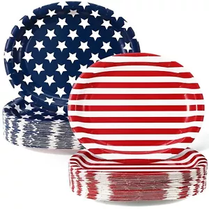 100 Pack Patriotic Party Supplies 12 x 10 in Oval 4th of July Paper Plates Am... - Picture 1 of 6