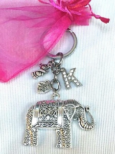 PERSONALISED INITIAL ELEPHANT KEYRING, CHRISTMAS GIFT, BIRTHDAY GIFT ORGANZA BAG - Picture 1 of 2