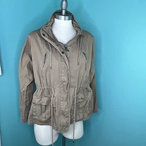 women’s khaki Papaya  jacket size Medium Hooded Zip Up Drawstring EUC - Picture 1 of 7