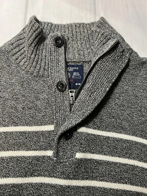 Suéter American Eagle Para Hombres Talla M Gris Blanco Rayas Cremallera Botones Ajuste Atlético Foto 1 de 4