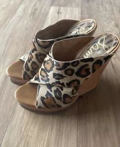 Sam Edelman Jorgia Leopard Print Chunky Wedge Heels Women’s 8M Calf Fur Y2K - Picture 1 of 6