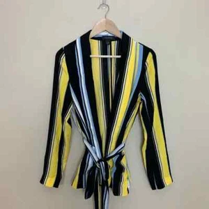 NWOT Halogen Striped Soft Tie Waist Jacket Blazer Sz Small Black Lucinda Stripe - Picture 1 of 5