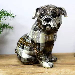 Tartan Bulldog Dog ornament figurine sculpture decoration Bull Dog lover gift - Picture 1 of 4