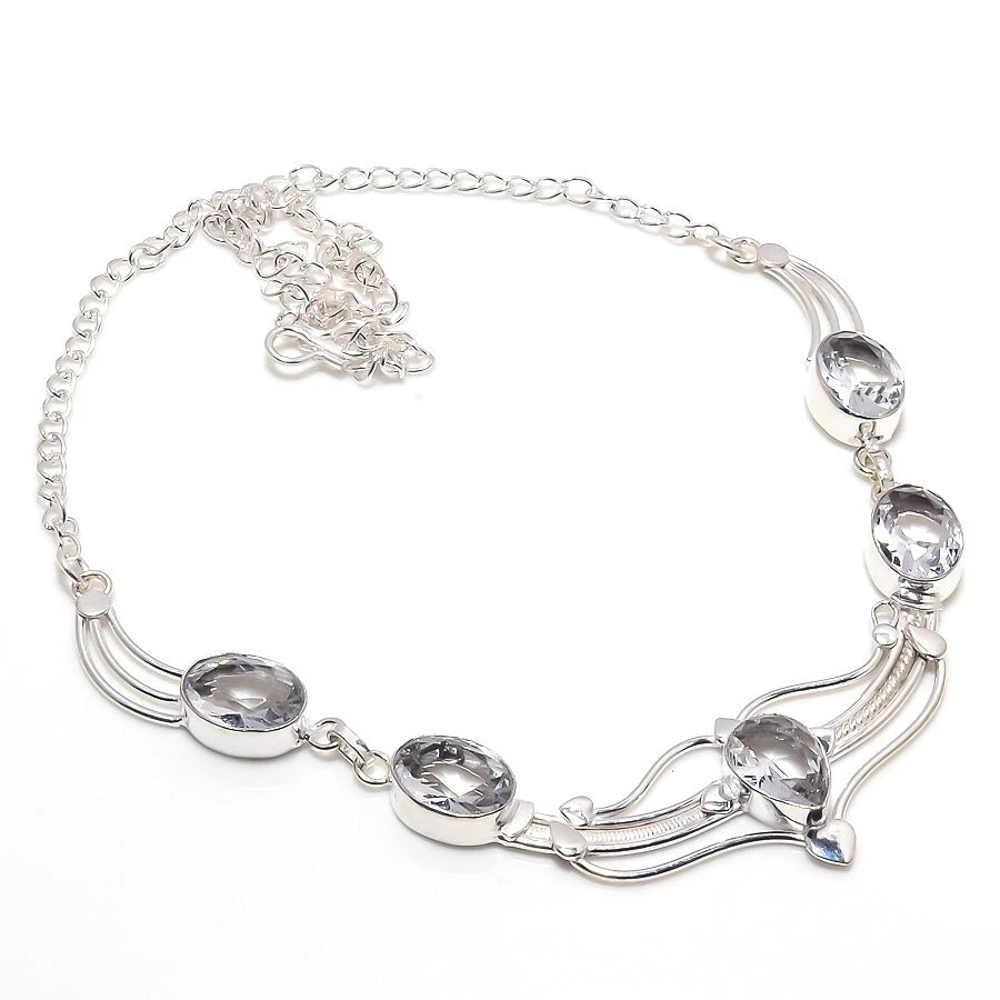 White Topaz Gemstone Handmade 925 Sterling Silver Jewelry  Necklace Sz 18" - Imagem 1 de 1