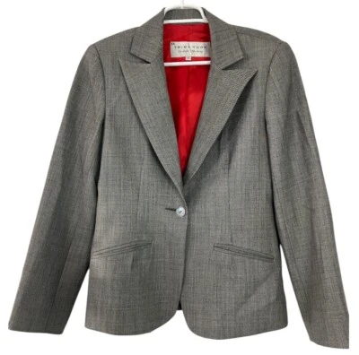 Блейзер Trina Turk на одной пуговице серый шерстяная смесь облегающий деловой карьерный размер 10 - Изображение 1 из 4