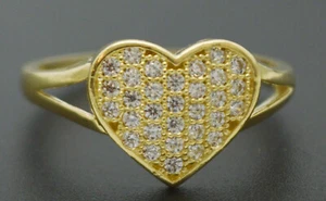 Real Solid 10K Yellow Gold Women's Heart Engagement Ring  - Picture 1 of 5