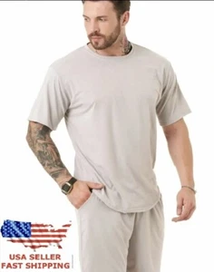 Men Loose Pure Solid Sports Short Sleeve T Shirt Shorts Set Outfit Sportswear - Picture 1 of 6