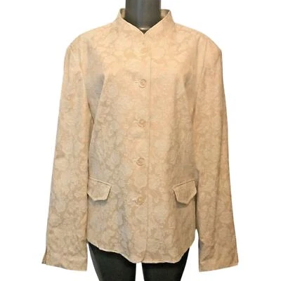 XL Dialogue Womens Tan Jacquard Button Up Jacket Stretch Cotton Lined - Image 1 of 4