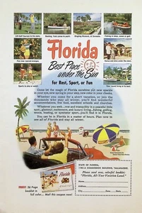 VINTAGE 1950s Print Ad ~Florida ~Best Place Under the Sun for Rest, Sport or Fun - Picture 1 of 1