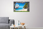 Amazing Sunrise Beach Boat Sea Home Wall Decor Framed Canvas Choose Your Size