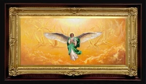 ORIGINAL Oil Painting Handmade Arseni ~ Archangel GABRIEL 16" X 7,2" NO FRAME UK - Picture 1 of 12