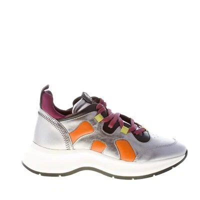 HOGAN scarpe donna sneaker H585 Speedy Run pelle argento arancio HXW5850DU70QAI0 - Immagine 1 di 4