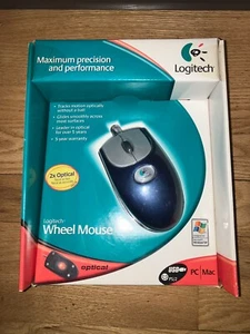 Vintage Logitech M-BJ58 Wheel Mouse Optical (Blue) Wired PS/2 & USB - New in Box - Picture 1 of 1