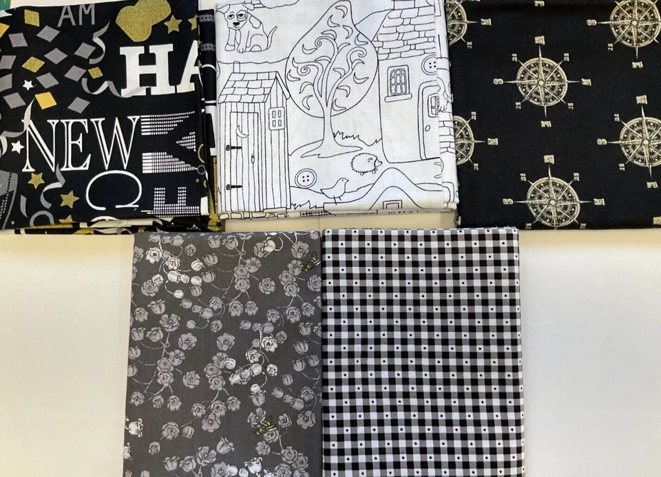 PAQUETE DE 5 CUARTOS GRASOS - 100% ALGODÓN - FQ652 - NEGRO/BLANCO/GRIS Foto 1 de 1