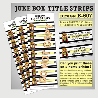 (B607) ⭐ 100 Jukebox Titelstreifen OMT ⭐ TITLE STRIPS incl. Druckanleitung- - Bild 1 von 2