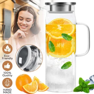 1,5L Glas Wasserkaraffe Wasserkrug Kühlkaraffe Glaskaraffe Wasserkanne für Saft - Bild 1 von 12