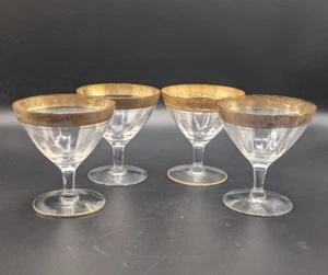 Tiffin Franciscan Low Sherbet Glass Optic Rambler Rose Crystal Gold Rim Set of 4 - Picture 1 of 8