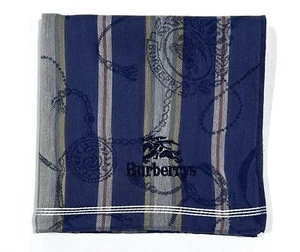 Handkerchief Man Burberry Chain Striped Blue Navy Pocket Square Cotton 18” - Picture 1 of 7