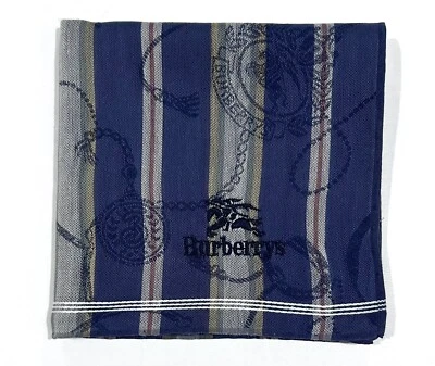 Handkerchief Man Burberry Chain Striped Blue Navy Pocket Square Cotton 18” - Image 1 of 4