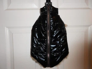 New on hanger Black Metallic Jacket Faux Fur Lined 12" Puffer - Picture 1 of 7