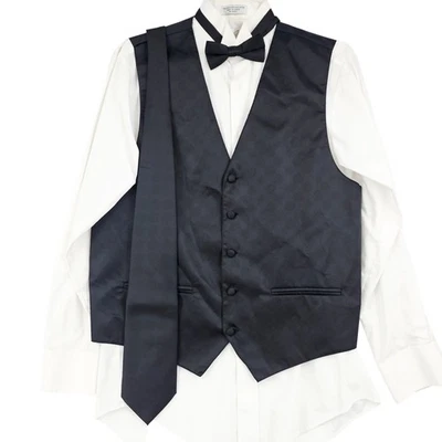 Ferrecci Uomo Mens Black Diamond Vest Tie Bowtie Set Size M 3716 - Image 1 of 4