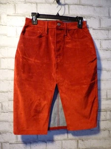 $ 395 Re/Done Midi Denim Samtrock Used-Look rot beflockt Größe 25 NEU R640 - Bild 1 von 10