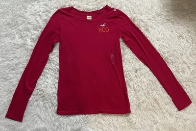NUEVA Y2K Hollister Camiseta Rosa Manga Larga Logo Bordado Preppy Para Mujer L Foto 1 de 4