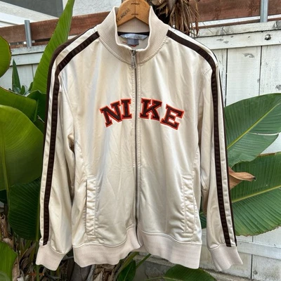 Chaqueta de Pista Nike Vintage Años 2000 Marrón Crema Rayas Cremallera M Foto 1 de 4