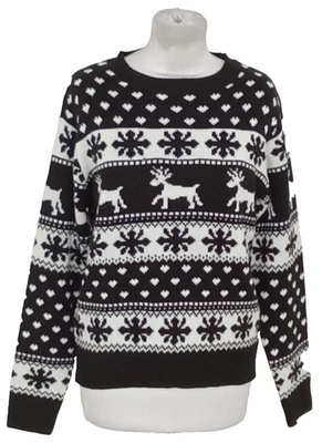 Boohoo Women's Christmas Jumper Size S/M Black Mix Geometric Stretch NWOT F1 - Image 1 of 4