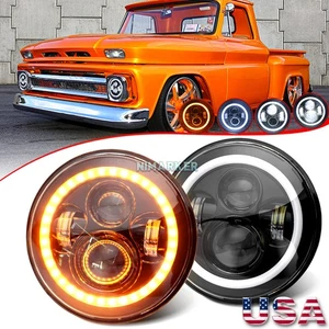 Pair 7'' Round LED Headlight Turn Signal DRL Hi/Lo Lamp For Chevy C10 C20 Camaro - Picture 1 of 10