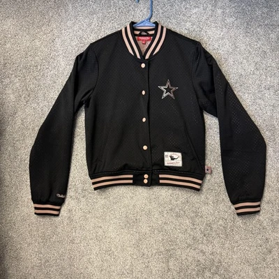 Chaqueta Dallas Cowboys Mujer Pequeña Negra Rosa NFL Fútbol Universitario Malla Bombardero Foto 1 de 4