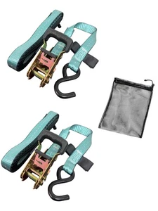 1''x15' 2 PK Heavy Duty Tie Down Straps Reflective Storage Bag 3000lbs Break - Picture 1 of 7