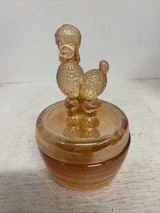 Irisierende Ringelblume Karneval Glas Pudel Schmuckdose Puderdose 4x6 keine Chips - Bild 1 von 8