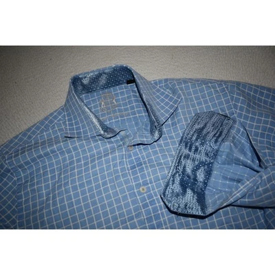 English Laundry Dress Shirt Mens Size Large Blue Plaid Geometric Flip Cuffs  - image 1 of 4