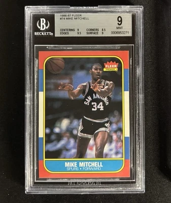 1986-87 Fleer #74 Mike Mitchell BGS 9 Estado perfeito com subgrades (9, 8.5, 9.5, 9) Spurs - Imagem 1 de 2
