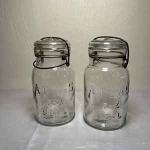 Lot Of 2 Vintage ATLAS E-Z SEAL MASON Canning Jar with Lids & Old Style BAIL C - Picture 1 of 16