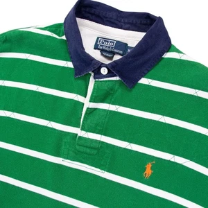 Vintage Polo Ralph Lauren Herren XL grün weiß gestreift Rugby Poloshirt Baumwolle - Bild 1 von 15