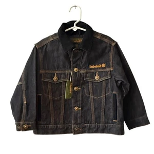 Vintage 90s Deadstock Timberland Kids Jean Jacket Size 4 Dark Rugged Denim - Picture 1 of 7