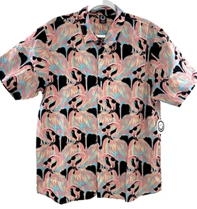 Neff Rosa Flamenco Gafas de Sol Abotonadas Manga Corta Informal Camisa Hombres Grande - Imagen 1 de 5