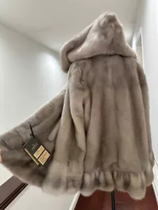 New mink BOMBER coat JACKET L LARGE REAL GRAY FULL SKIN mink 1201117 with HOOD - Picture 1 of 16