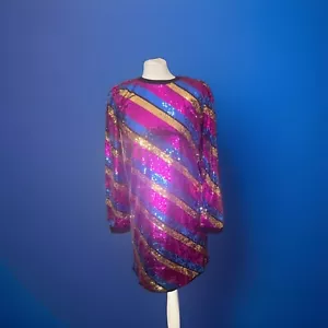 SONIA RYKIEL PINK/BLUE/GOLD SEQUINS DRESS AGE 16/SIZE 8 NWT - Picture 1 of 11