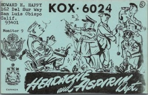 Vintage SAN LUIS OBISPO California QSL Postcard MILITARY CARTOON Harold Happy - Picture 1 of 2