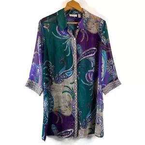 Blusa Top Susan Graver Mujer Talla Mediana Transparente Multicolor Paisley Abotonada - Imagen 1 de 11